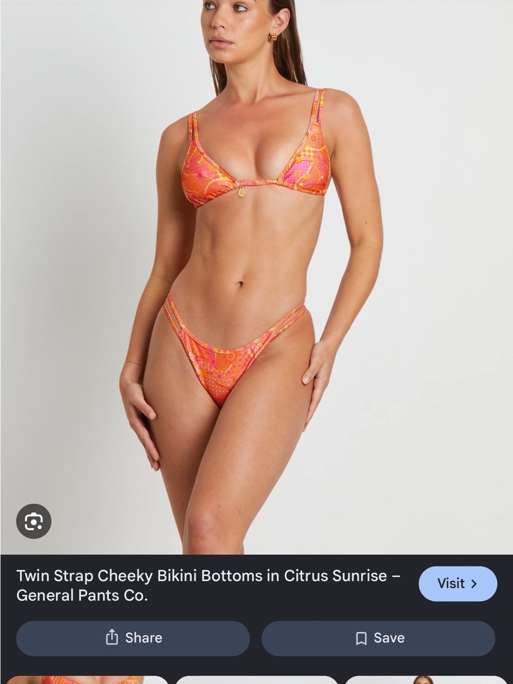 Kulani Kinis Twin Strap Cheeky Bikini Bottom - Citrus Sunrise - Large